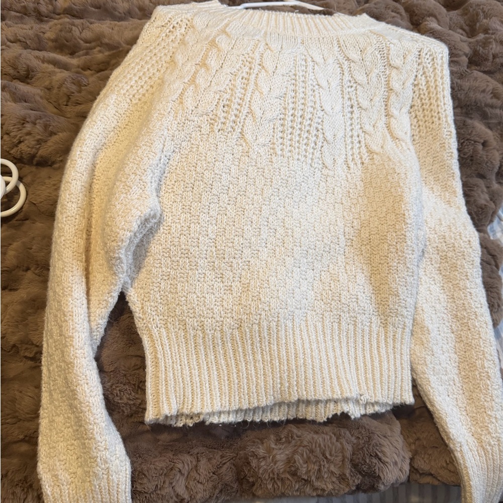 American Eagle Outfitters Cream Cable Knit Sweater